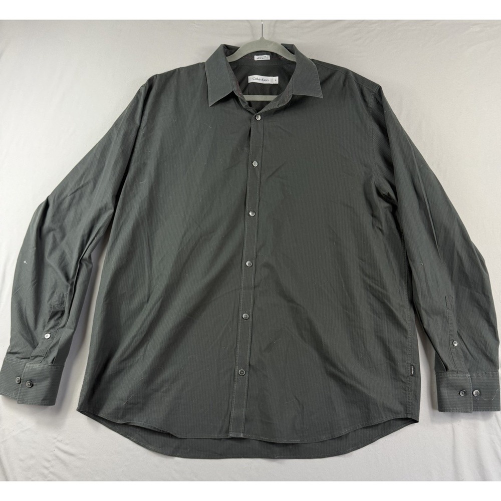 calvin klein black cotton ls button up dress shirt, men's xl